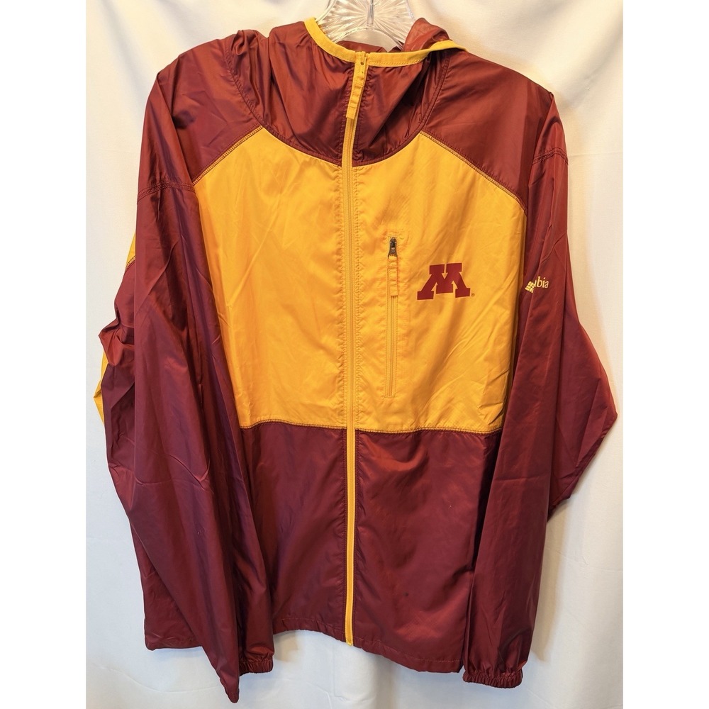 Columbia University of Minnesota Size Large Full Zip Windbreaker Maroon Gold